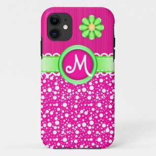 Niedliche Monogram Polka Dots und Blume iPhone 5 F 11 Hülle