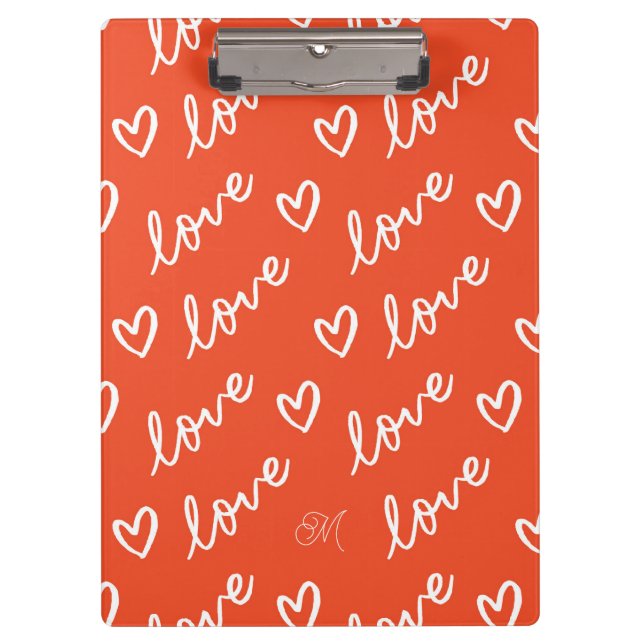 Niedliche Monogram Red Letters Liebe & Heart Doodl Klemmbrett (Vorderseite)