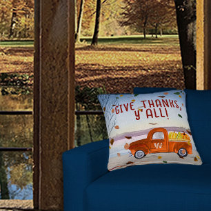 Niedliche Monogramm Erntedank Orange Truck Pumpkin Kissen