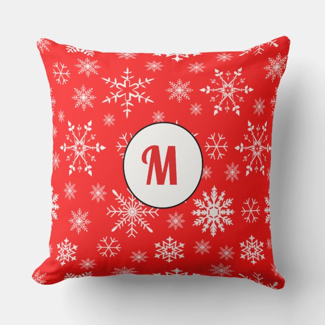 Niedliche Monogramm Geschenkschneeflocken Kissen (Vorderseite)