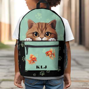 Niedliche Monogramm-Initialen Kids-Katze Bedruckter Rucksack