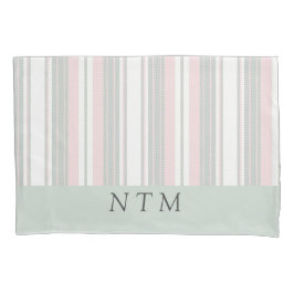 Niedliche Monogramm-Initialen Stripes Retro-Rosa Kissenbezug