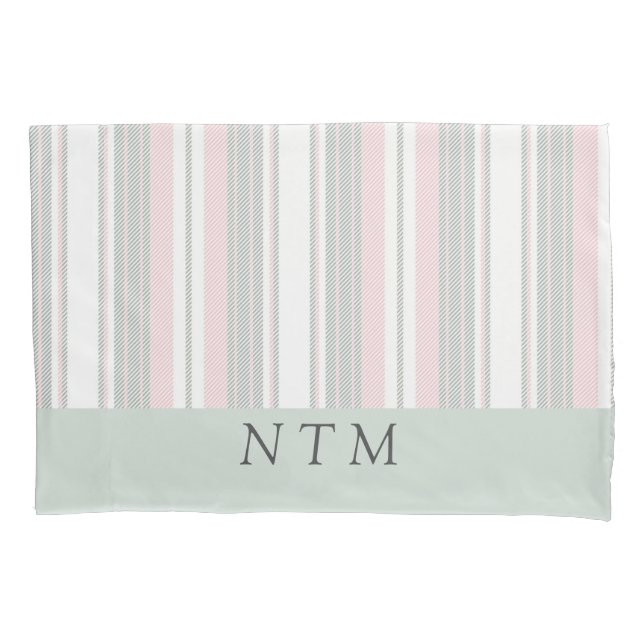 Niedliche Monogramm-Initialen Stripes Retro-Rosa Kissenbezug (Vorderseite)