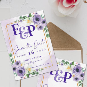 Niedliche Monogramm Lila Blumenzehen speichern das Postkarte