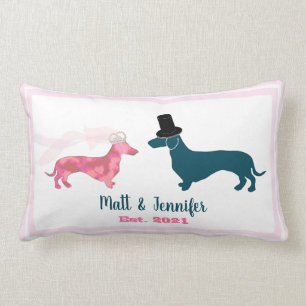 Niedliche Monogramm Newlyweds Dackel Hunde rosa Lendenkissen