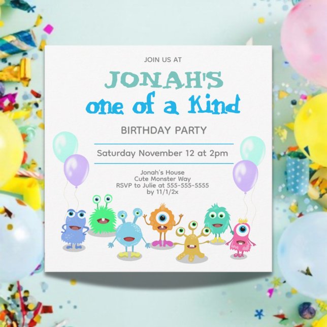 Niedliche Monster einer Art Einladung zum Geburtst (Cute Little Monsters Photo Birthday Party Invitation)