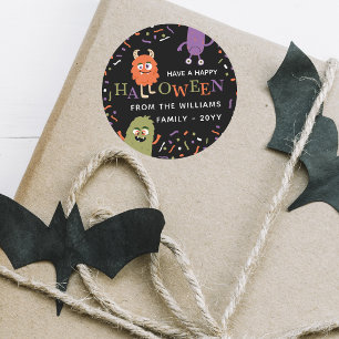 Niedliche Monster glückliches Halloween Runder Aufkleber