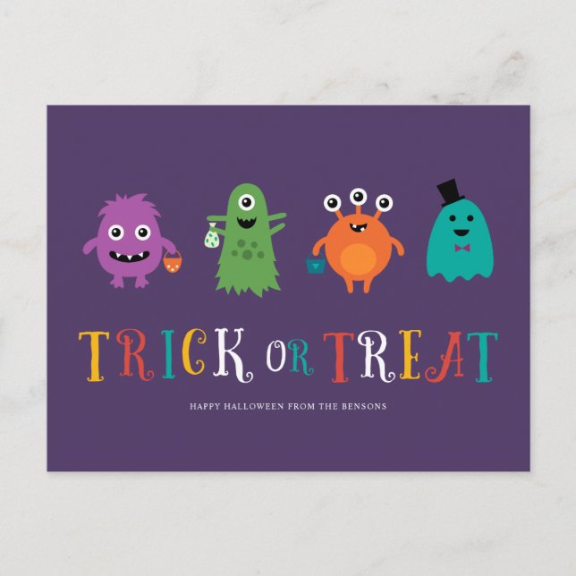 Niedliche Monster Halloween-Postkarte Postkarte (Vorderseite)