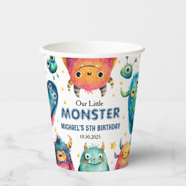 Niedliche Monster Mash Watercolor Kinder Geburtsta Pappbecher (Vorderseite)
