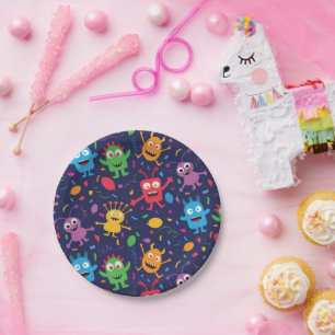 Niedliche Monster Muster mit Balloons Pappteller