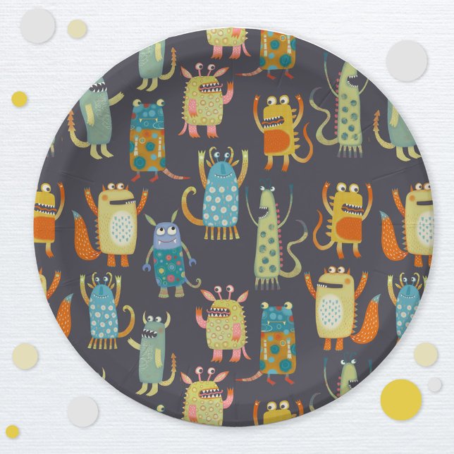 Niedliche Monster Pappteller (Fun monsters kids birthday or Halloween party paper plate)