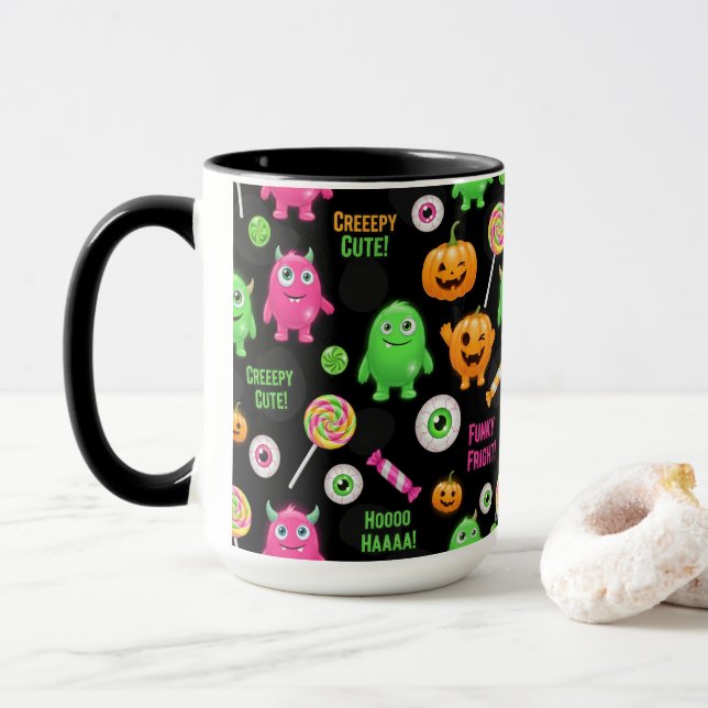 "Niedliche" Monster und Halloween Spaß nahtlos Tasse (Mit Donut)