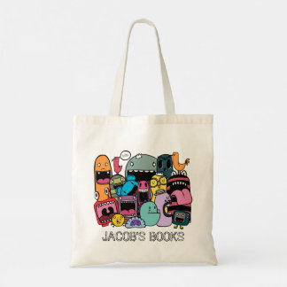 Niedliche Monster-Zeichen Name Bibliotheksbuch-Tas Tragetasche