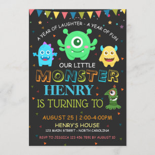 Niedliche Monster zum ersten Geburtstag Personalis Einladung