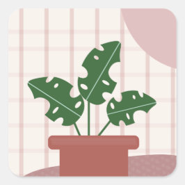 Niedliche Monstera-Pflanze Gerahmtes Bohemisches D Quadratischer Aufkleber