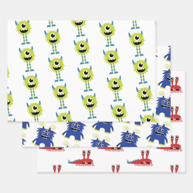 Niedliche Monsters Baby Boy Birthday Baby Dusche Geschenkpapier Set (Set)