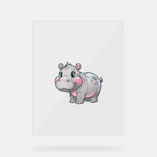 Niedliche MOO DENG Baby Pygmie Hippo Girls Besties Acrylschild