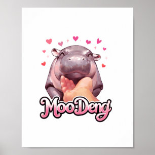 Niedliche Moo Deng Hippo Girlie Hearts für Mädchen Poster