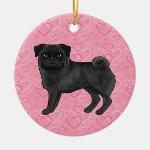 Niedliche Mops für den Black Mops auf rosa Herz Keramik Ornament