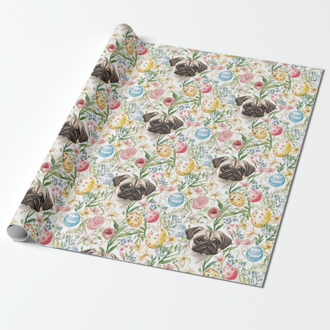 Niedliche Mops schmücken Hund Geschenkpapier (Ungerollt)