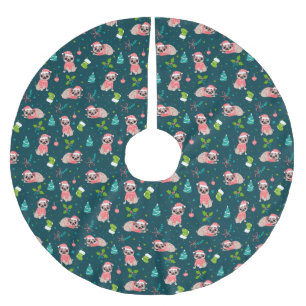 Niedliche Möpsen zu Weihnachten Polyester Weihnachtsbaumdecke