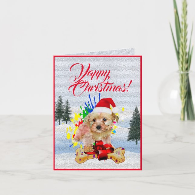 Niedliche Morkie Dog Weihnachtskarte individuell a Karte (Vorderseite)