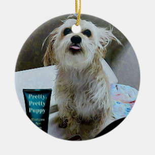 Niedliche Morkie Welpen-Hundelustige runde Keramik Ornament