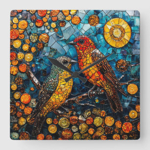Niedliche Mosaike Quadratische Wanduhr