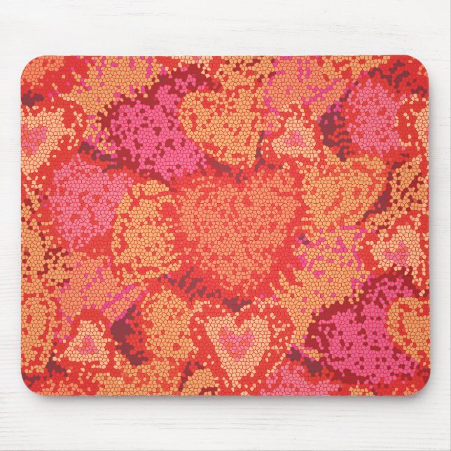 Niedliche Mosaikherzen im Hintergrund Mousepad (Vorne)