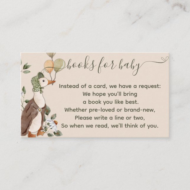 Niedliche Mother Gänseballons Bücher für Babydusch Begleitkarte (Vorderseite)