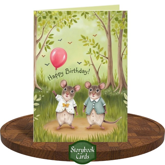 Niedliche Mouse Couple Forest Painting Geburtstag Karte (Von Creator hochgeladen)