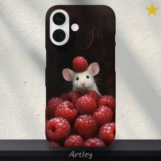 Niedliche Mouse Peeking Himbeermalerei Individuell iPhone 16 Hülle