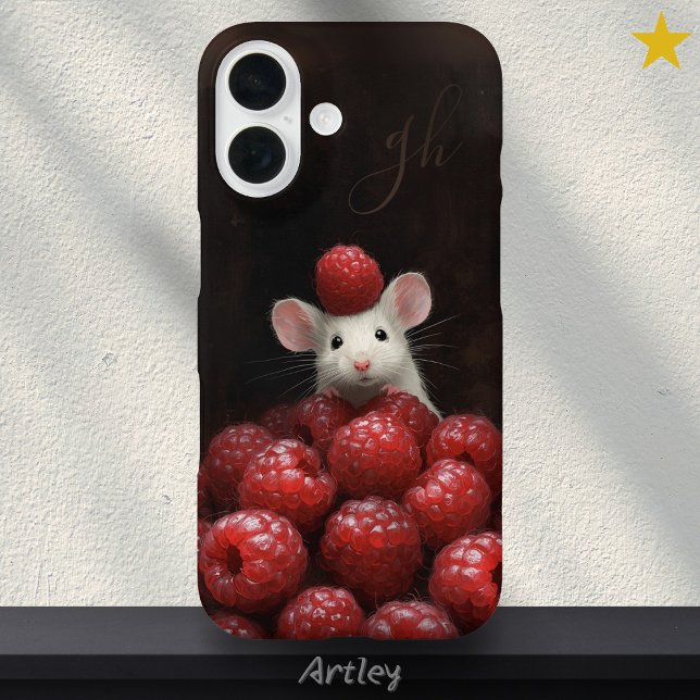 Niedliche Mouse Peeking Himbeermalerei Individuell Case-Mate iPhone Hülle (Von Creator hochgeladen)