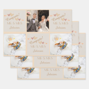 Niedliche Mr. & Mrs. Wedding Glückwunschs Geschenkpapier Set