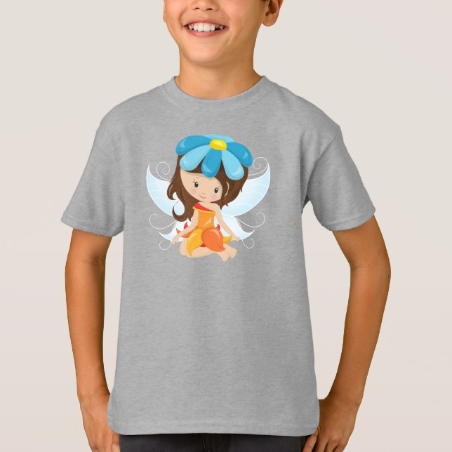 Niedliche Mühle, Zauberfee, braune Haare, Blume T-Shirt (Vorderseite)