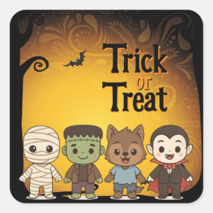 Niedliche Mumie, Frankenstein, Dracula, Werwolf Quadratischer Aufkleber