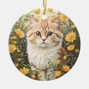 Niedliche Munchkin-Kat- und Buttercup-Blume Keramik Ornament