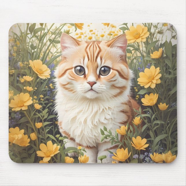 Niedliche Munchkin-Kat- und Buttercup-Blume Mousepad (Vorne)