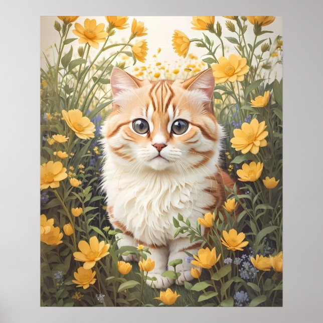 Niedliche Munchkin-Kat- und Buttercup-Blume Poster (Vorne)