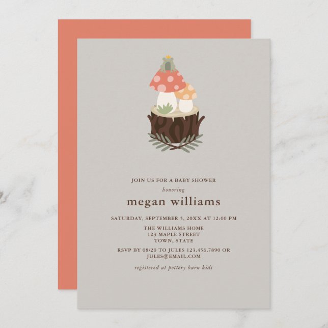 Niedliche Mushroom-Babydusche Einladung (Vorne/Hinten)