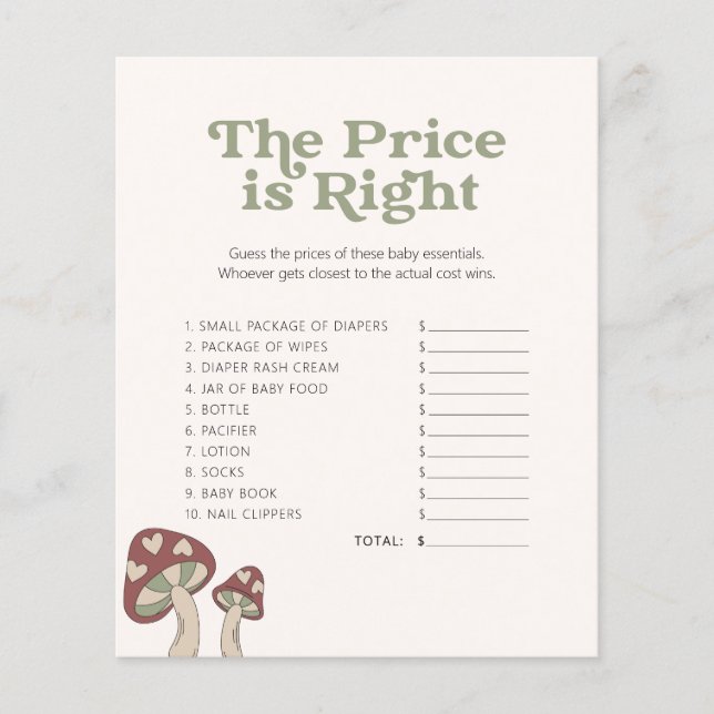 Niedliche Mushroom-Babydusche - Spiel - raten Sie  (Vorderseite)