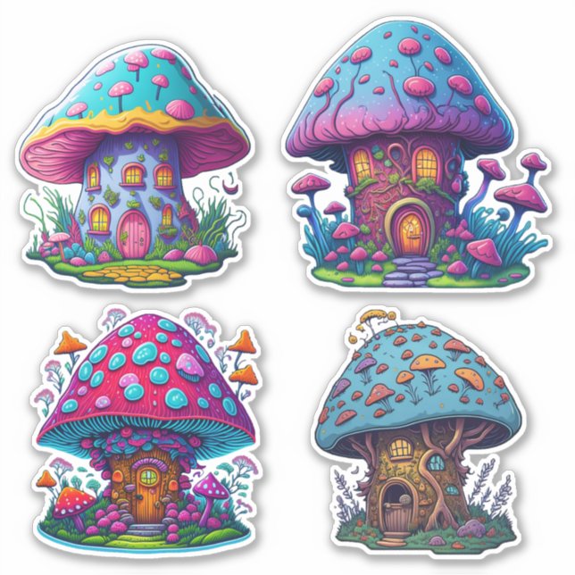 Niedliche Mushroom House Aufkleber (Vorderseite)