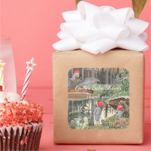 Niedliche Mushroom Woodland Frog Kinderdusche Quadratischer Aufkleber