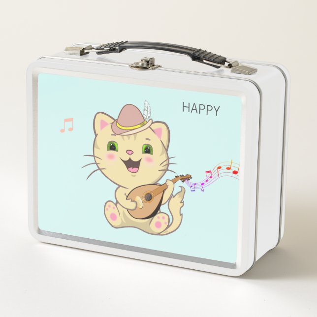 Niedliche Musical Ginger Caramel Tabby Cat Metall Brotdose (Vorderseite)