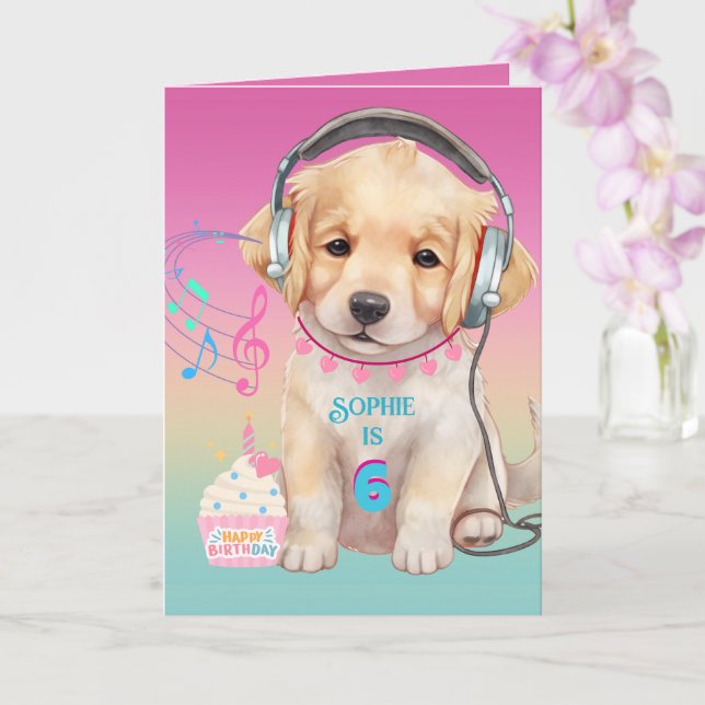Niedliche Musik Lounge Golden Retriever Personalis Karte (Orchidee)