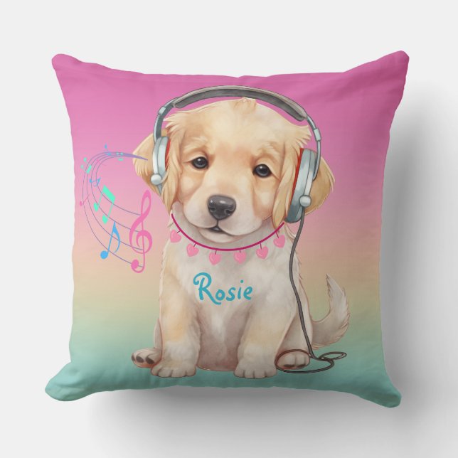 Niedliche Musik Lounge Golden Retriever Personalis Kissen (Vorderseite)