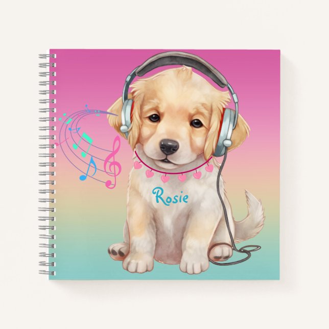 Niedliche Musik Lounge Golden Retriever Personalis Notizbuch (Vorderseite)