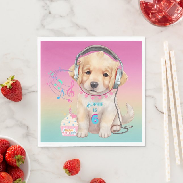 Niedliche Musik Lounge Golden Retriever Personalis Serviette (Beispiel)