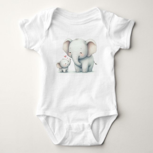 Niedliche Mutter und Baby Elephant Watercolor Strampler (Vorderseite)
