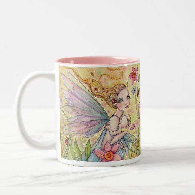Niedliche Mutter und Baby Fairy Whimsical Fantasy  Zweifarbige Tasse (Links)